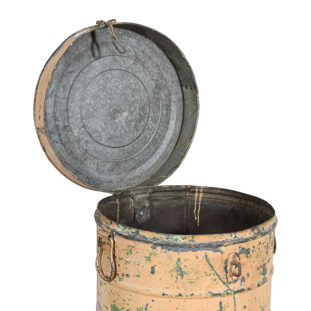 Antique Peach Indian Iron Rice Storage Container – Vintage Metal Cannister
