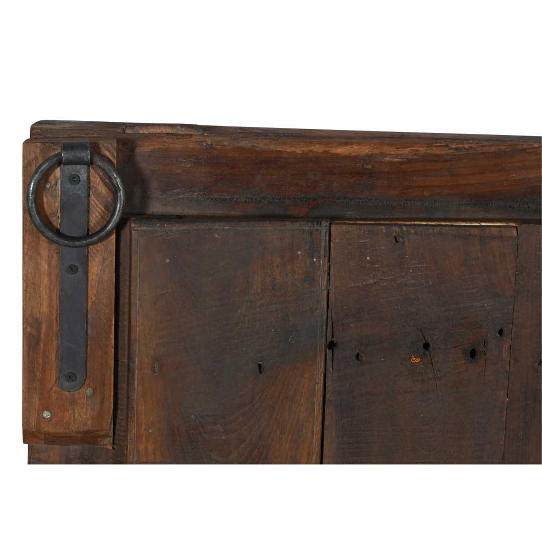 Antique Weathered Teal Indian Teak Wood Mehrab Window Mirror