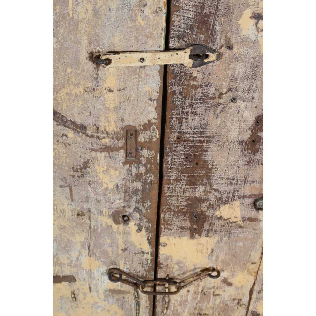 Antique Distressed Cream & Charcoal Teak Indian Doors – 1880s Gujarat Pair