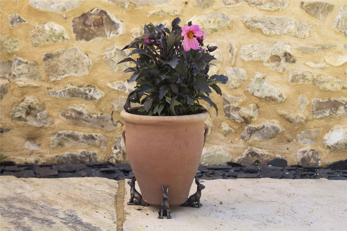 Small Bronze Sitting Hare Plant Pot Feet - Set of 3