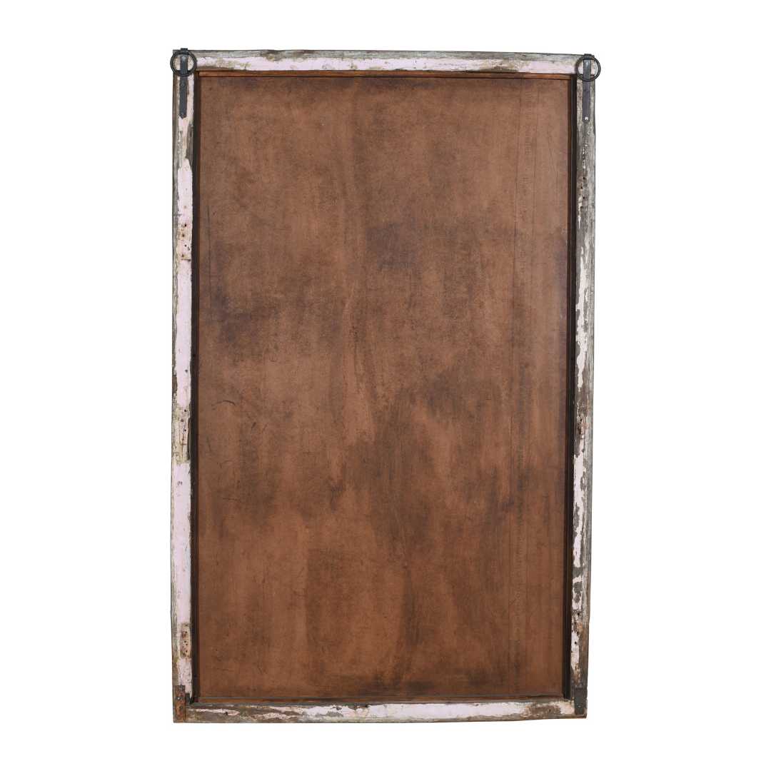 Large Antique Whitewashed Indian Teak Window Mirror – 19th Century Rajasthan
