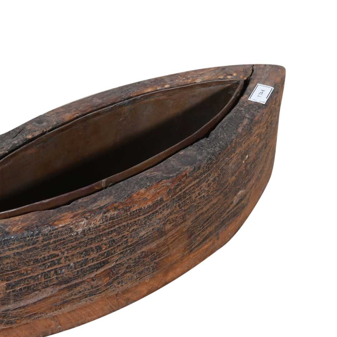 Vintage Indian Teak Wood Planter with Removable Iron Insert – 40cm