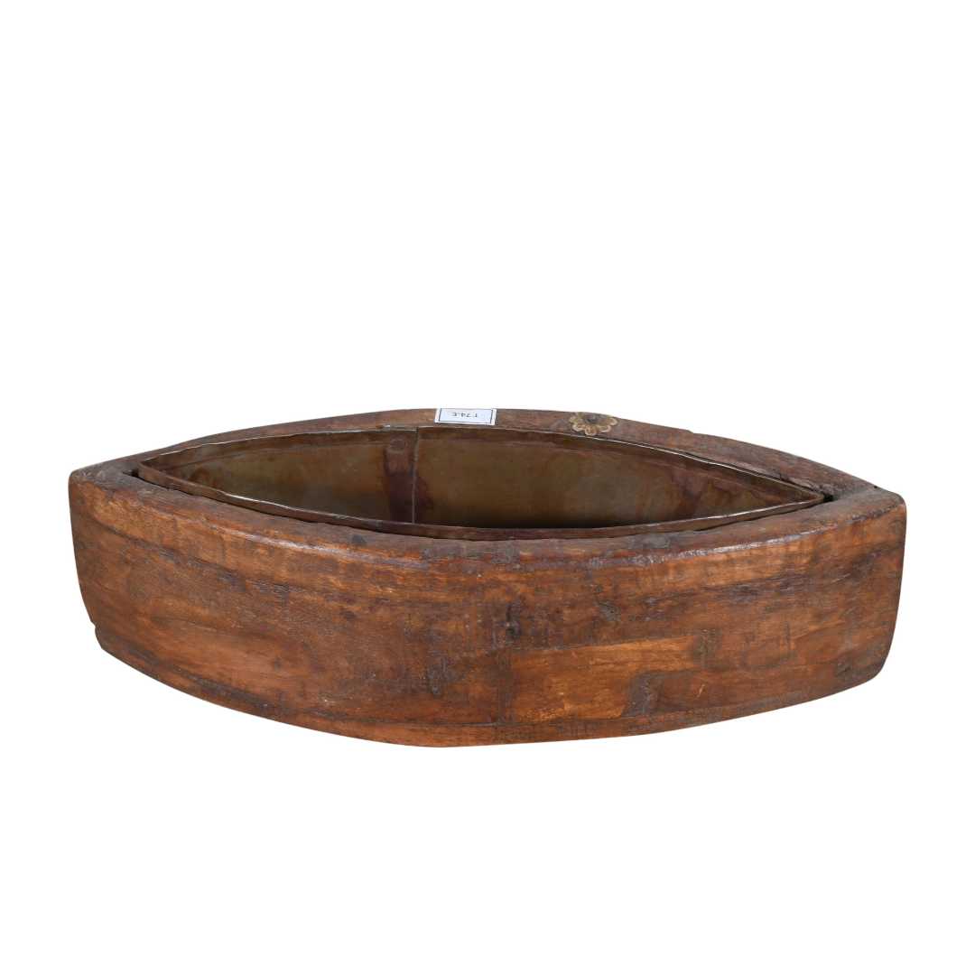 Vintage Indian Teak Wood Planter with Removable Iron Insert – 42cm