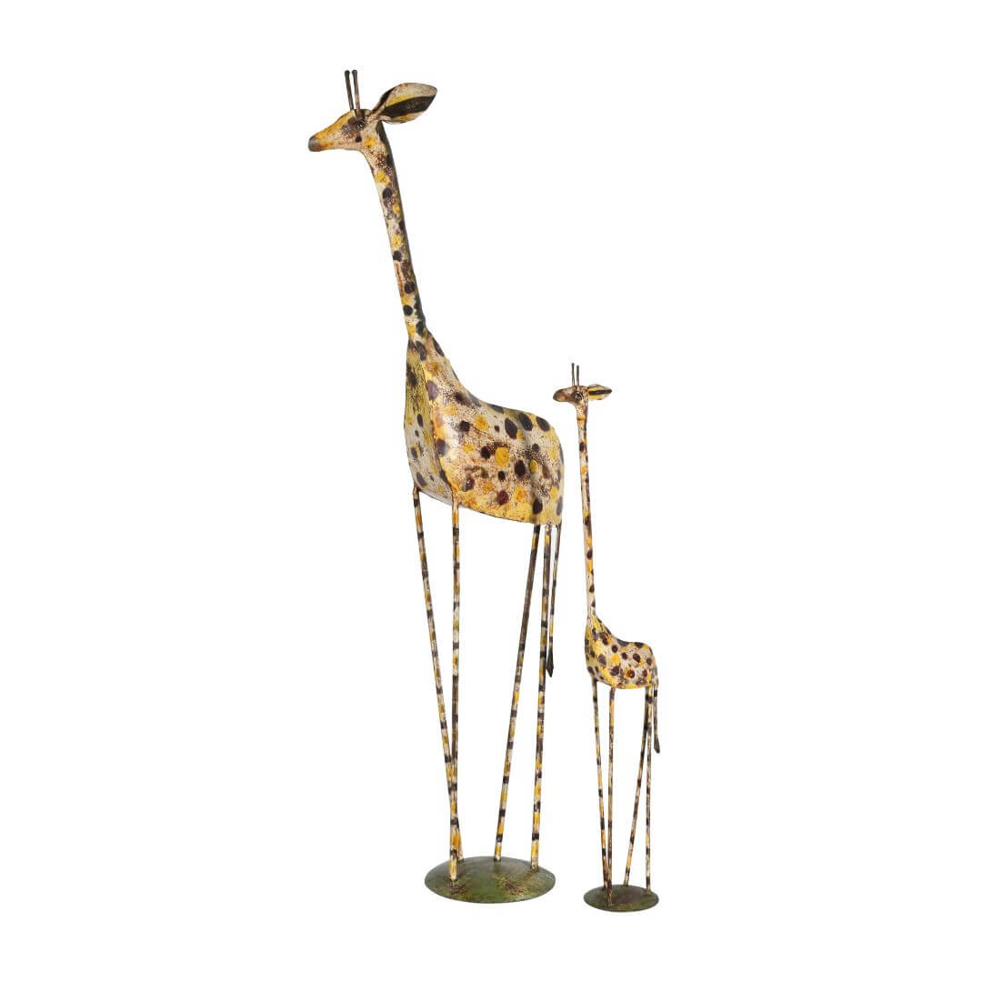 Indian Artisan Made Reclaimed Iron Giraffe Mother and Calf Pair Decoration – Hand-Painted