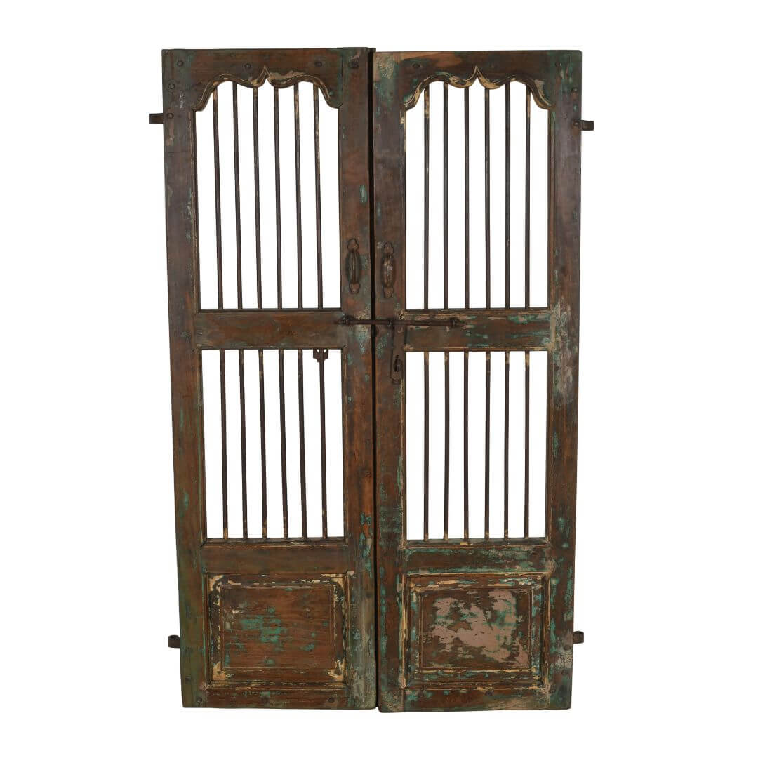 Antique Indian Teak Wood and Iron Jali Doors (159cm x 102cm) | 19th Century Heritage