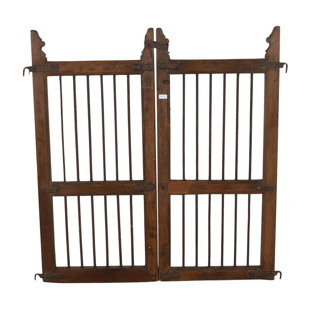 Antique Indian Teak Wood and Iron Jali Dog Gates - 19th Century