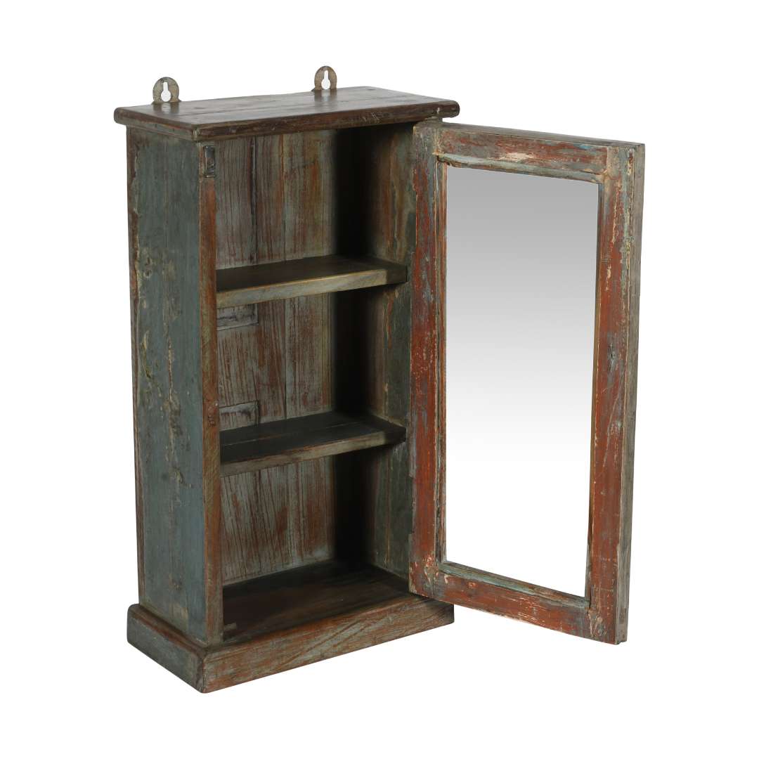 Antique Indian Teak Wood Glass Wall-Mounted Cabinet – c.1920