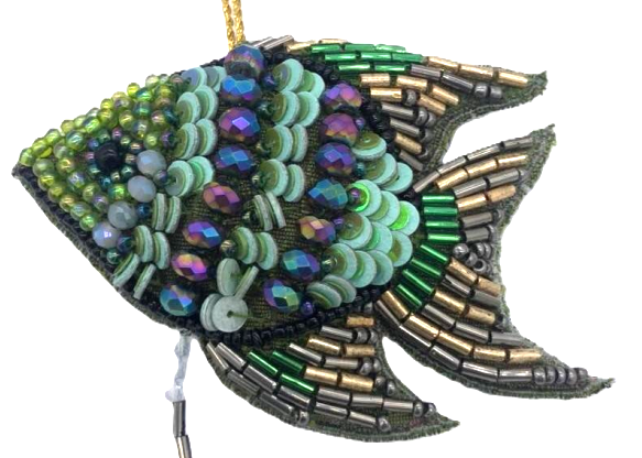 INDIAN ARTISAN MADE SATIN & BEADWORK TROPICAL FISH HANGING DECORATION