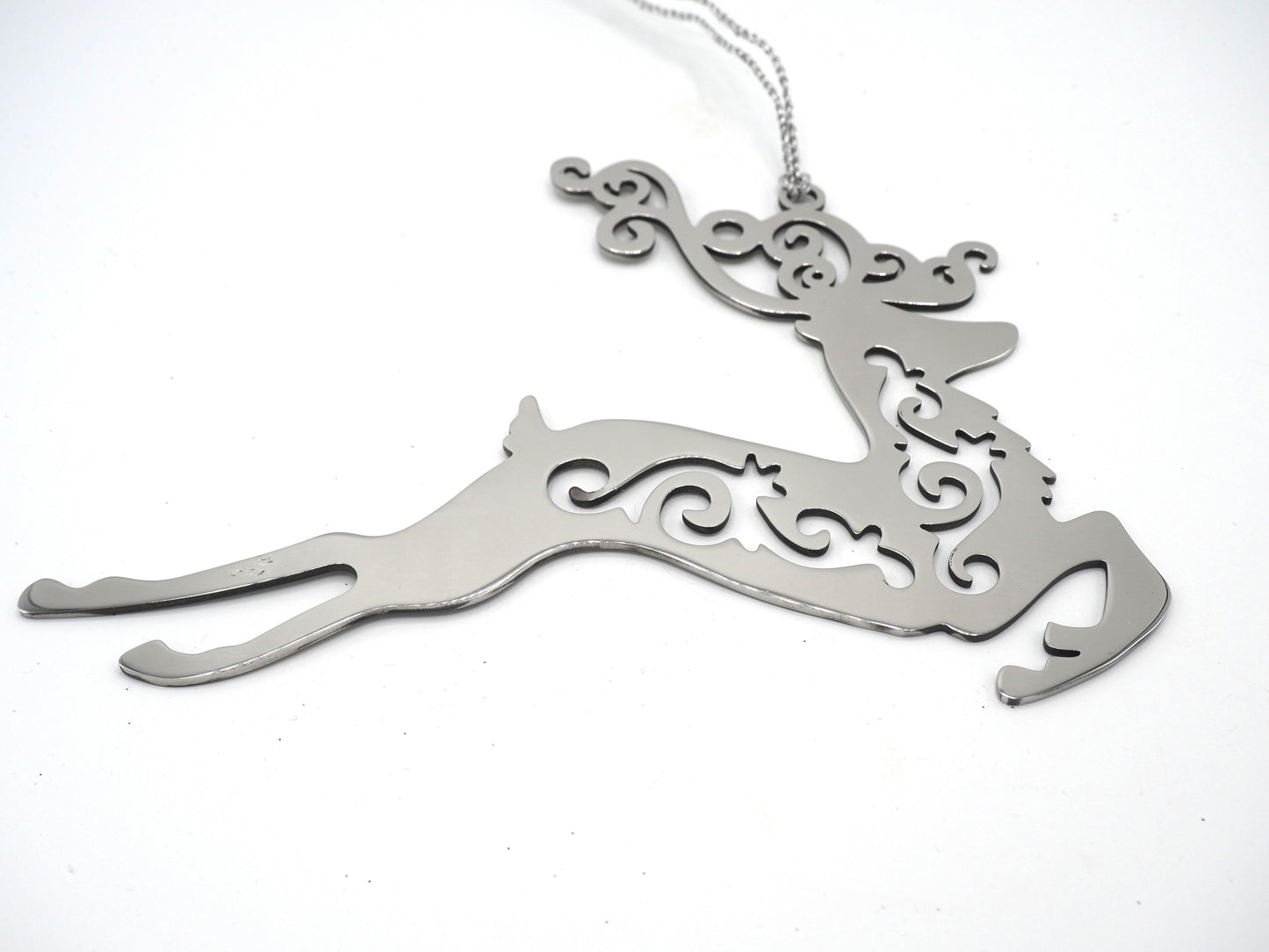 Reindeer With Swirl Decor Hanging Christmas Decoration On Silver Thread