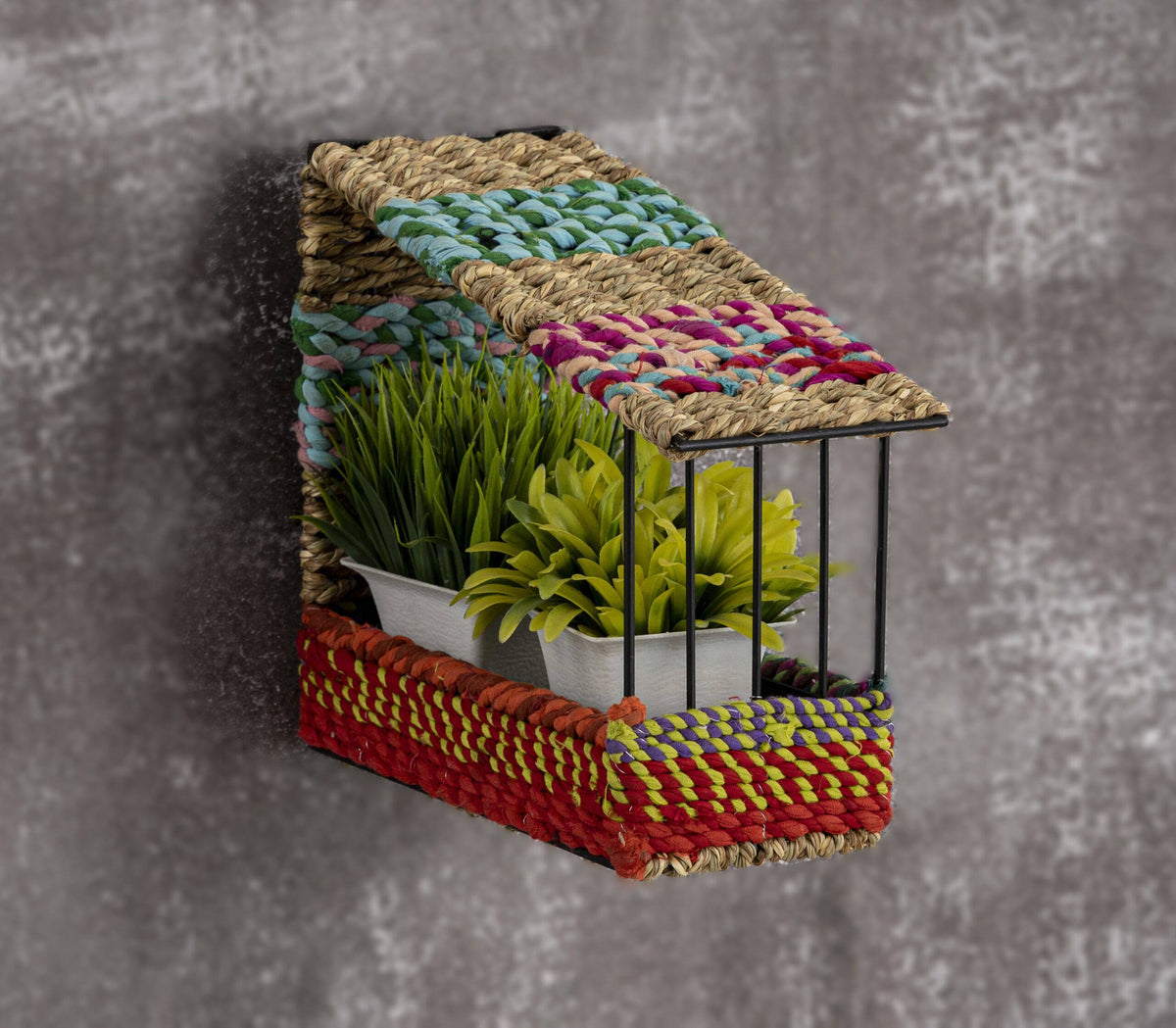 Munja And Reclaimed Sari Fabric House Wall Bird Feeder - Large
