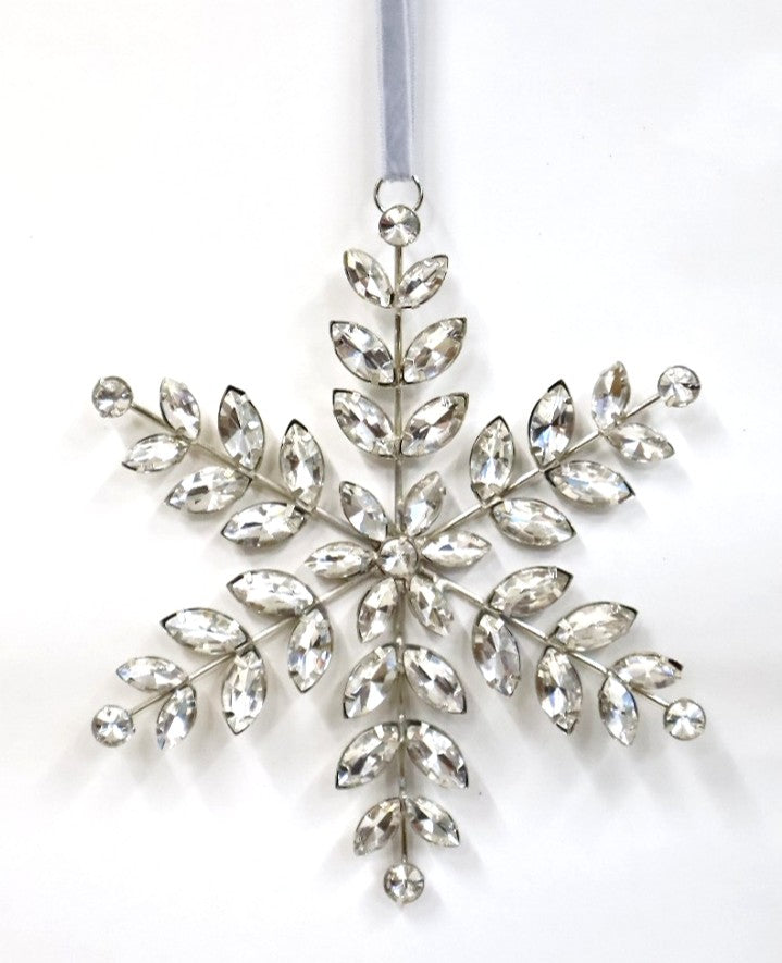AUSTRIAN GLASS SNOWFLAKE ON SILVER VELVET RIBBON LOOP