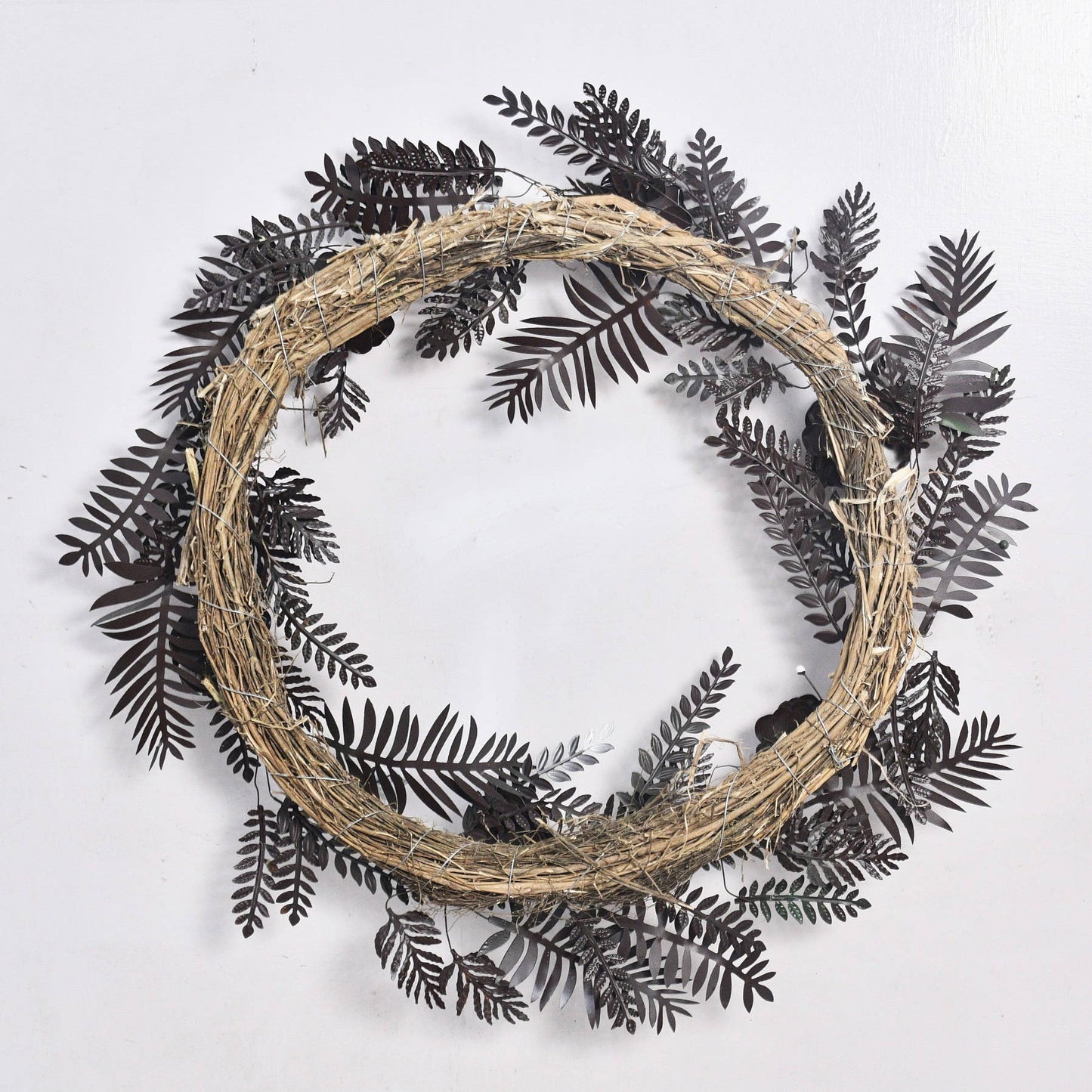 Christmas Artisan Fairtrade Metal Pine Cone and Leaf Wreath Door Decoration