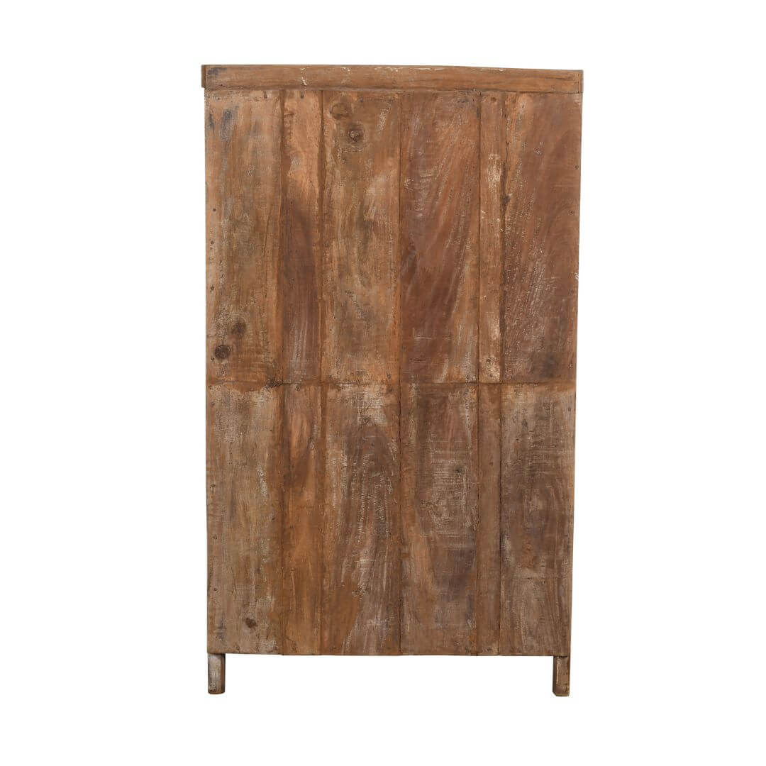 Antique Indian Teak Wood Glass Almirah - 1920s Kitchen/Bathroom Cabinet