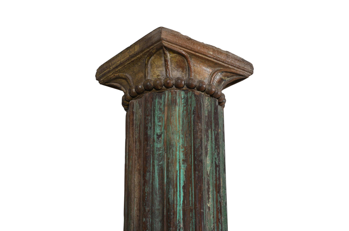 Antique Indian Teak Wood And Stone Set of 2 Pillars