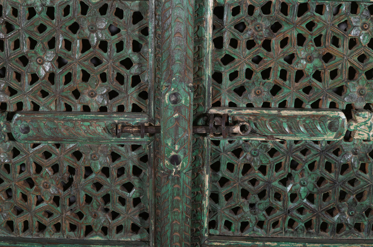 Antique Indian Jali Fretwork Teak Door Pair