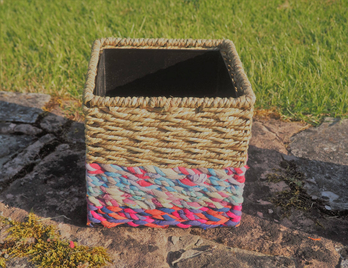 Munja And Reclaimed Sari Fabric Planter – Medium