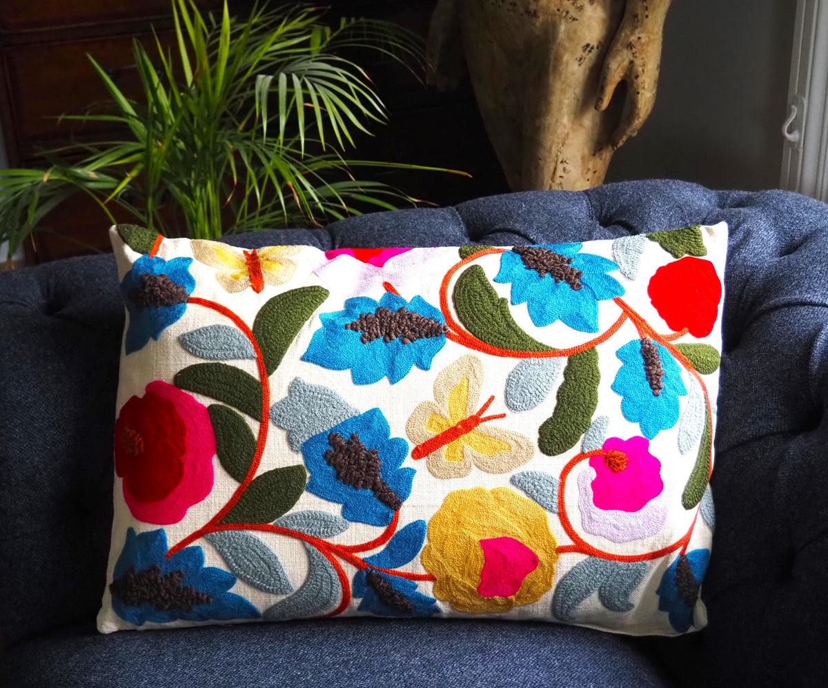 Embroidered Cushion Cover With Poly Fiber Filler