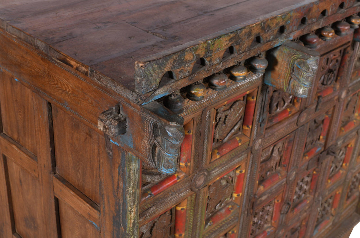 Antique Indian Teak Wood Damchiya Chest