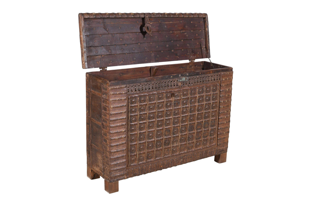 Antique Indian Teak Wood Pitara Console Chest