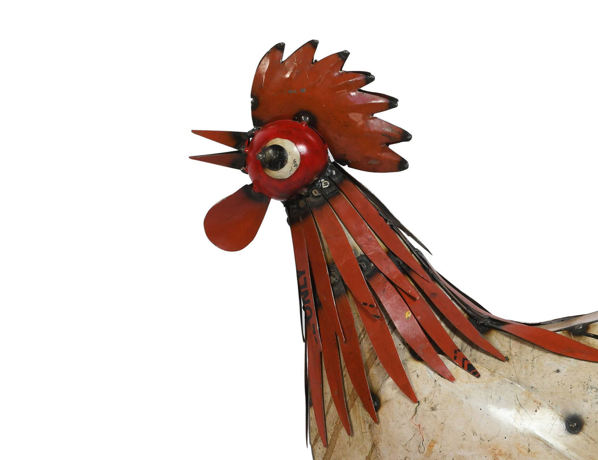 Recycled Iron Chicken Garden Decoration - Artisan-Made Rustic Rooster Figure
