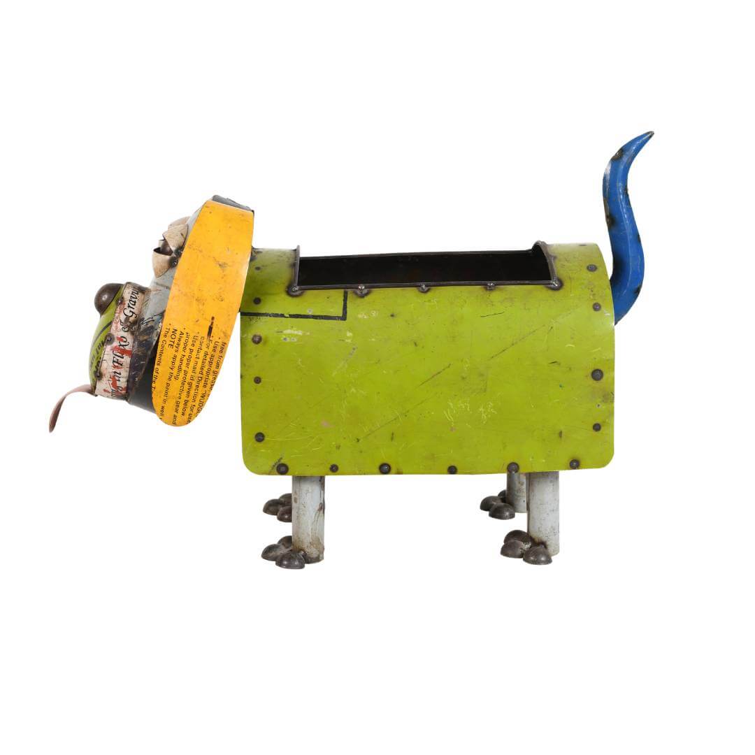 Recycled Iron Dog Planter - Handcrafted Fair Trade Garden Sculpture