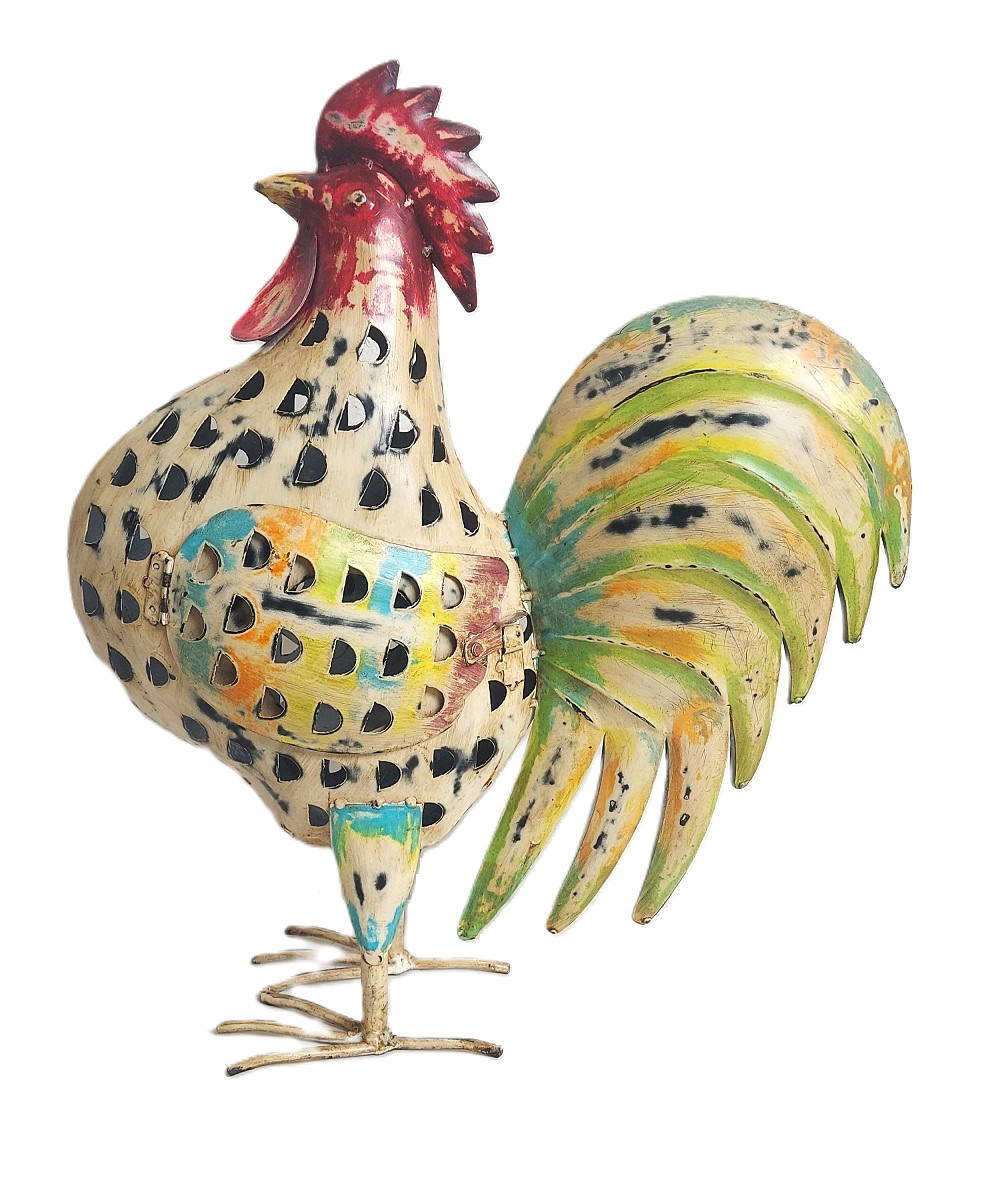 Large Recycled Iron Chicken Tealight Lantern - Artisan-Made Garden Decoration