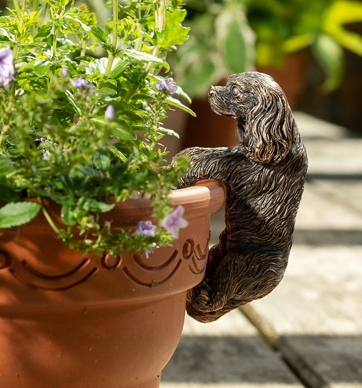 Antique Bronze Coloured Cavalier King Charles Spaniel Pot Buddy Plant Pot Hanger