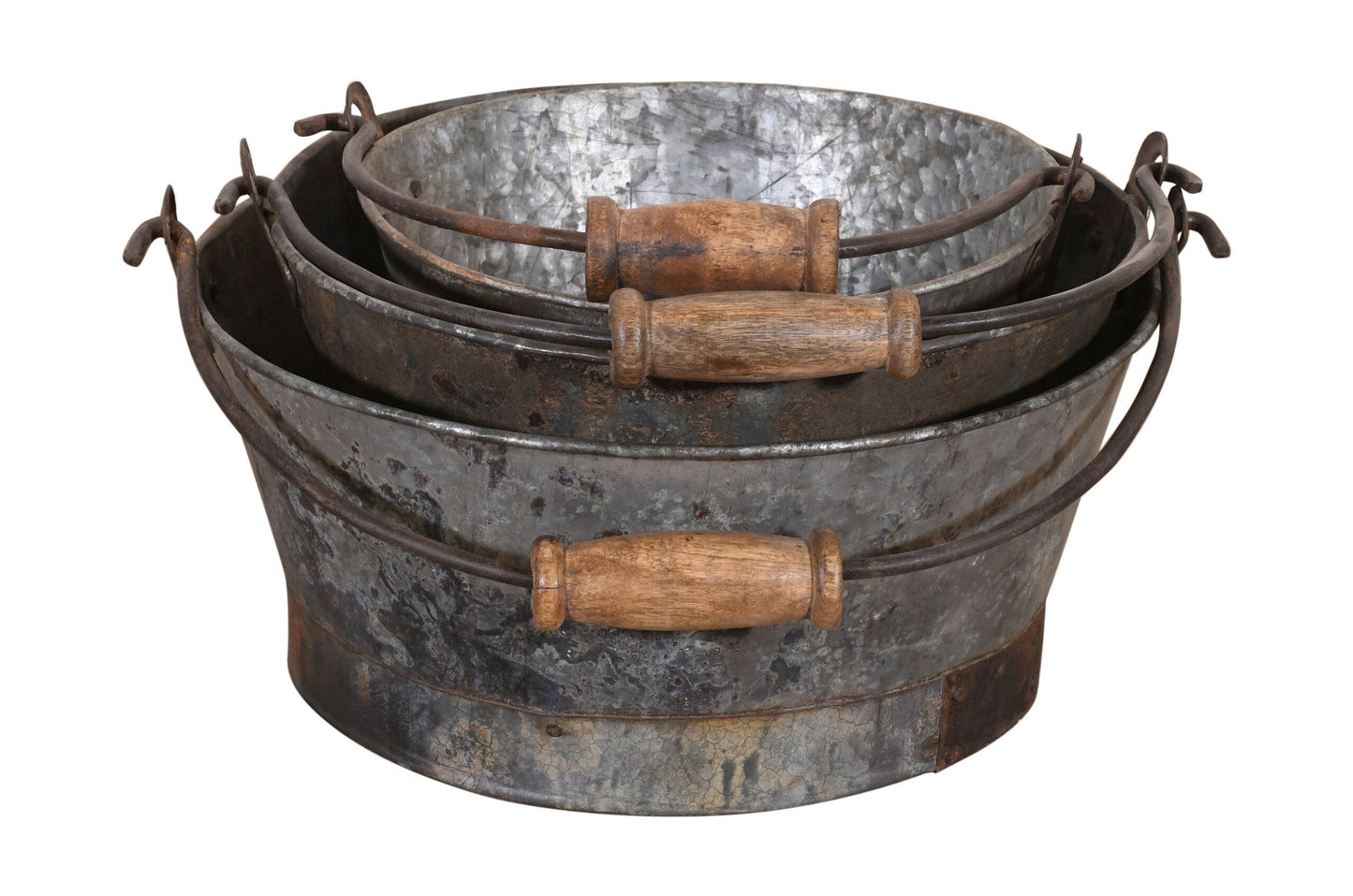Old Indian Iron Bucket Plant Pots - Graduated Set of 3