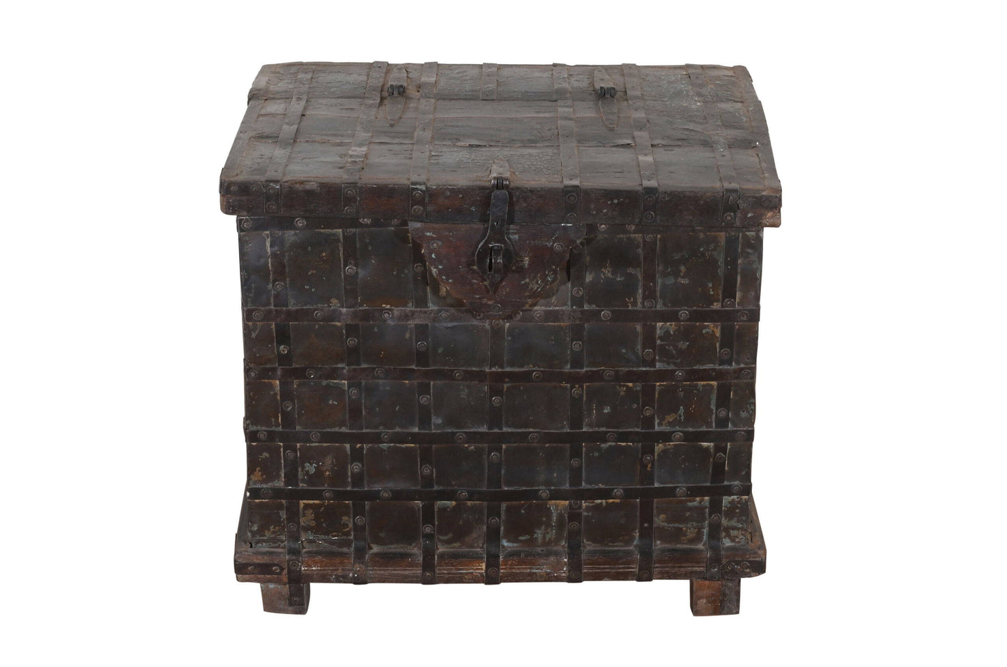 Antique Indian Teak Wood Pitara Dowry Chest
