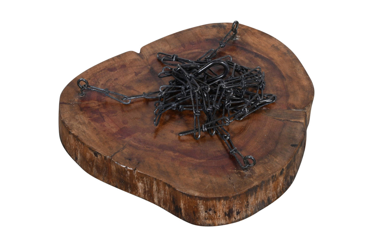 Reclaimed Indian Hard Wood Hanging Planter Base With Iron Chain & S Hook.