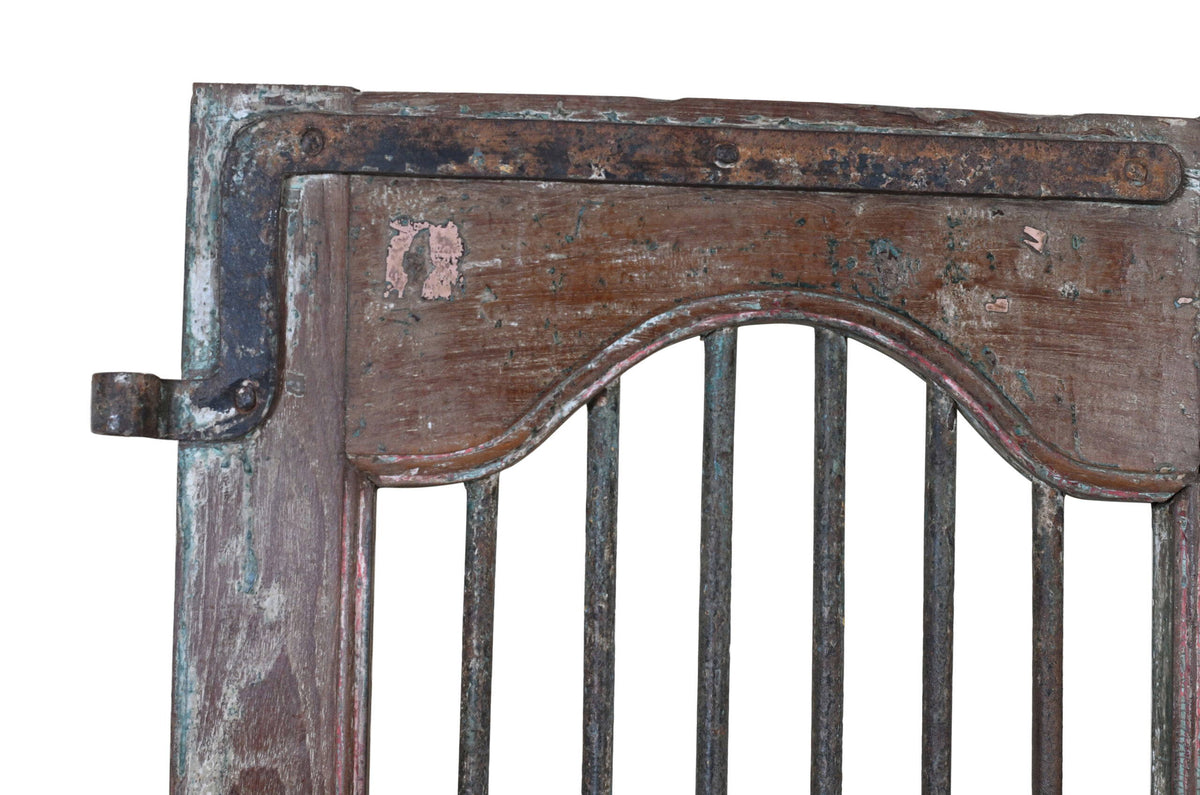 Antique Indian Painted Teak Wood Jali Door Garden Gate Pair
