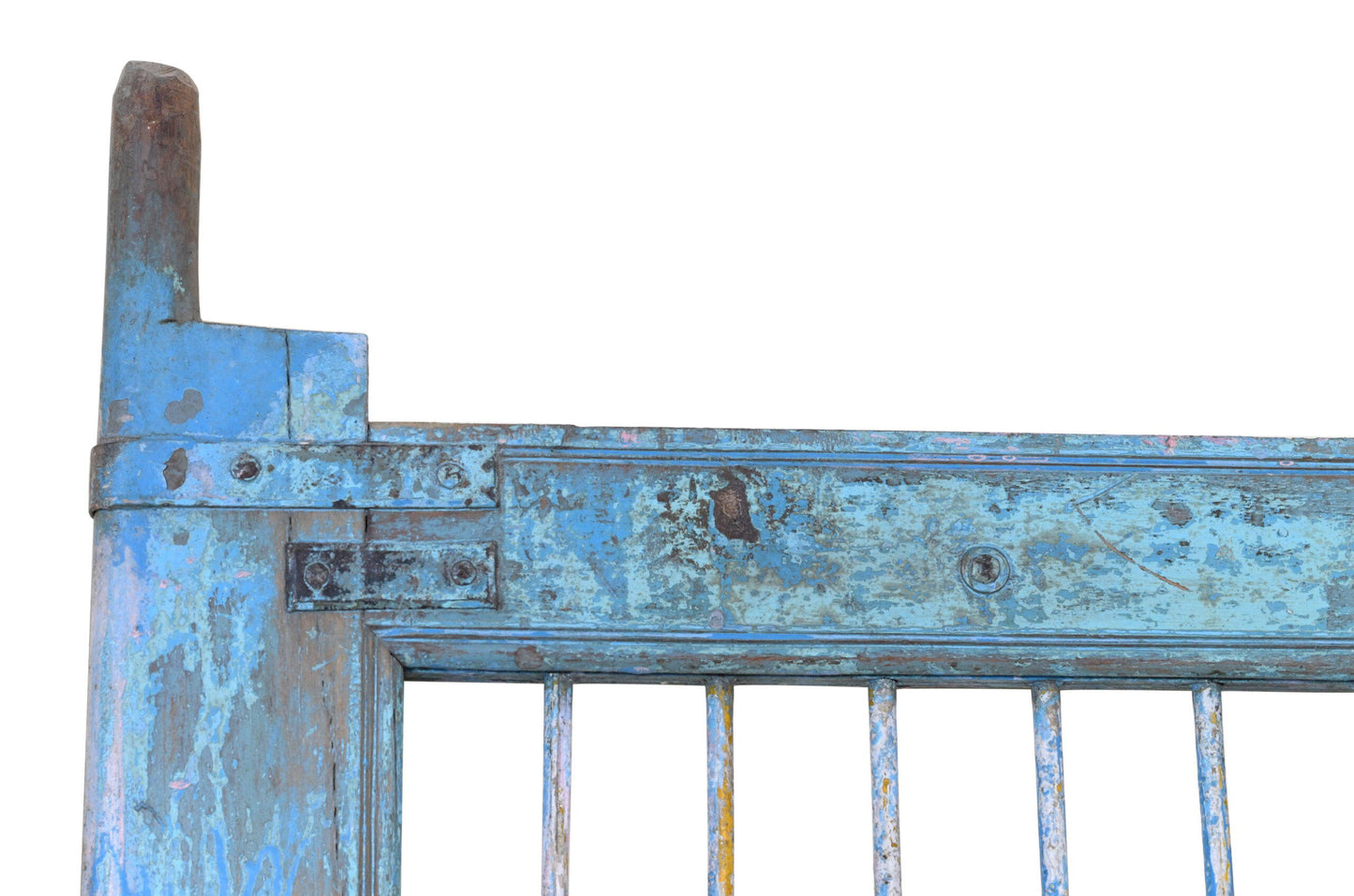 Antique Indian Painted Teak Wood Jali Door Garden Gate Pair