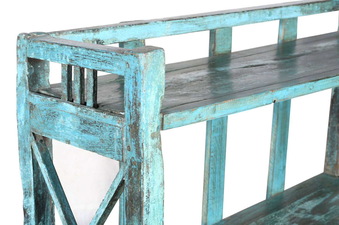 Antique Indian Painted Teak Wood Kitchen Or Bedroom Display Storage Rack
