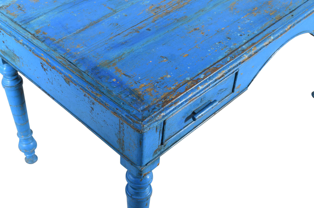 Antique Indian Painted Teak Wood Writing Desk Or Kitchen Table