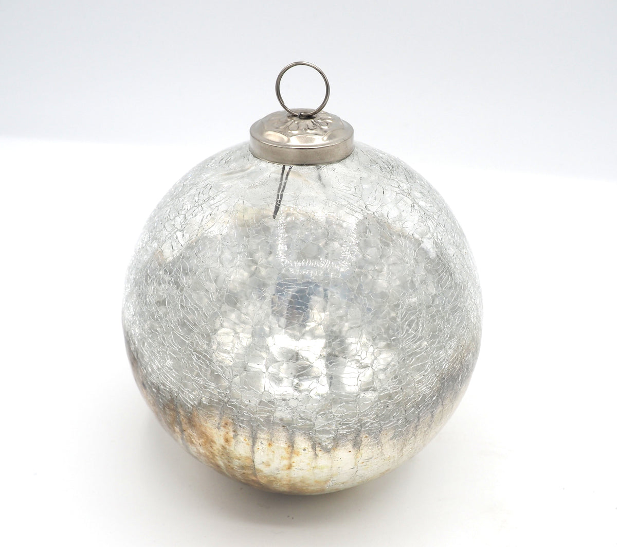CRACKLE GLASS BAUBLE IN SILVER AND GOLD MERCURY FINISH