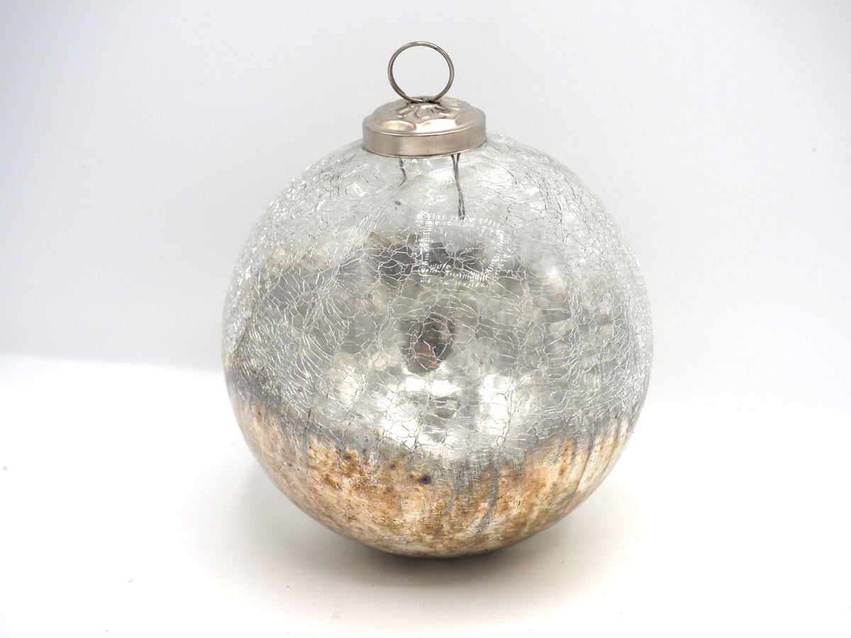 CRACKLE GLASS BAUBLE IN SILVER AND GOLD MERCURY FINISH