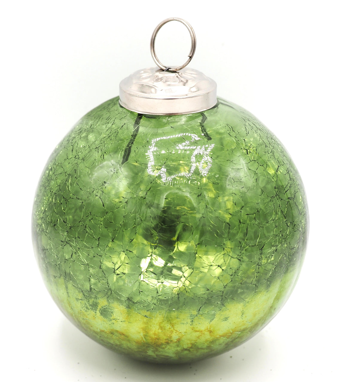 CRACKLE GLASS BAUBLE IN MOSS GREEN MERCURY AND HALF GOLD FINISH