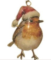 Enamel And Iron Hanging Robin with Santa Hat Decoration