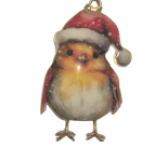 Enamel And Iron Hanging Robin with Santa Hat Decoration