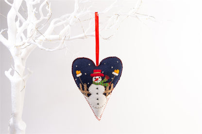 Handmade Felt Snowman Heart Christmas Tree Hanging Decoration - 16 cm