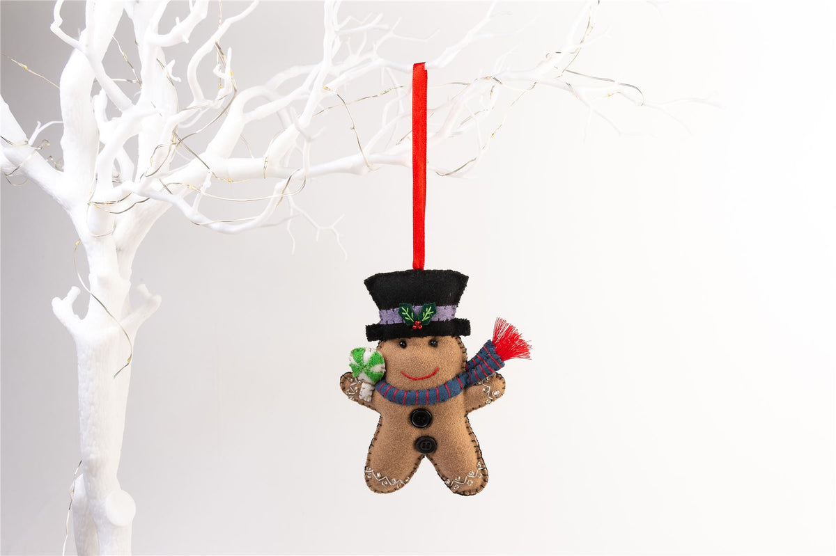 Handmade Felt Gingerbread Man Christmas Tree Hanging Decoration - 18 cm