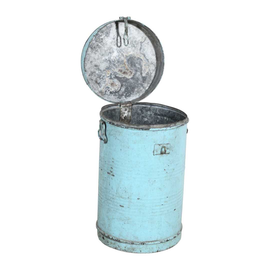 Antique Turquoise Blue Indian Iron Rice Storage Container - Vintage Grain Cannister