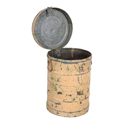 Antique Peach Indian Iron Rice Storage Container – Vintage Metal Cannister