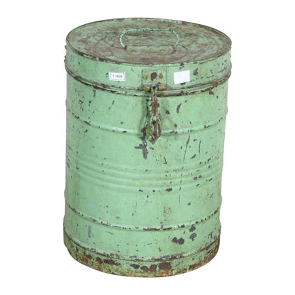 Antique Mint Green Indian Iron Rice Storage Container – Vintage Metal Cannister