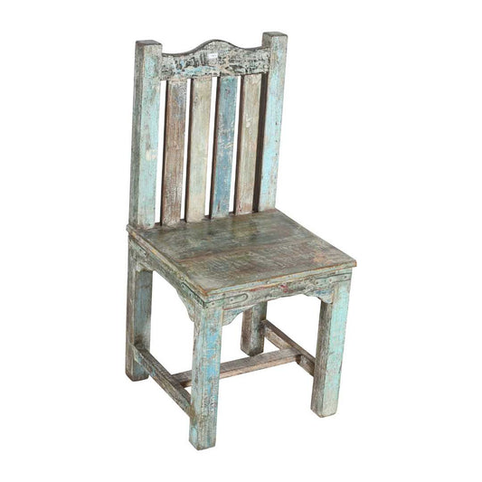 Antique Distressed Blue & Natural Teak Indian Hall or Dining Chair – c.1890