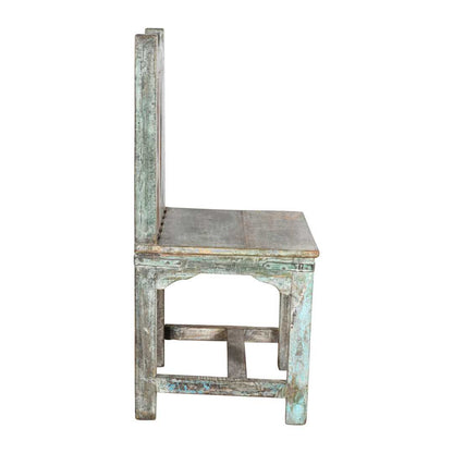 Antique Distressed Blue & Natural Teak Indian Hall or Dining Chair – c.1890