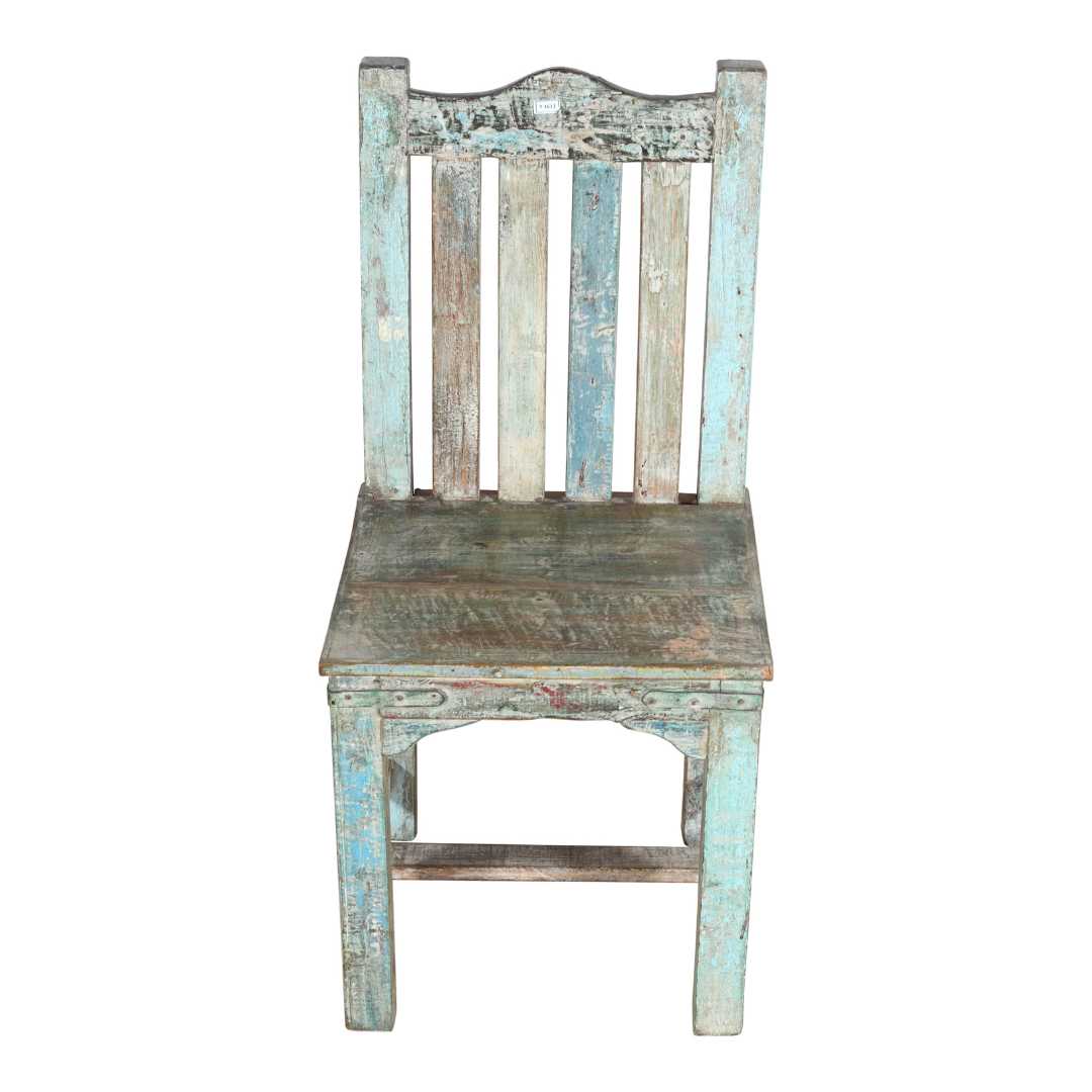 Antique Distressed Blue & Natural Teak Indian Hall or Dining Chair – c.1890