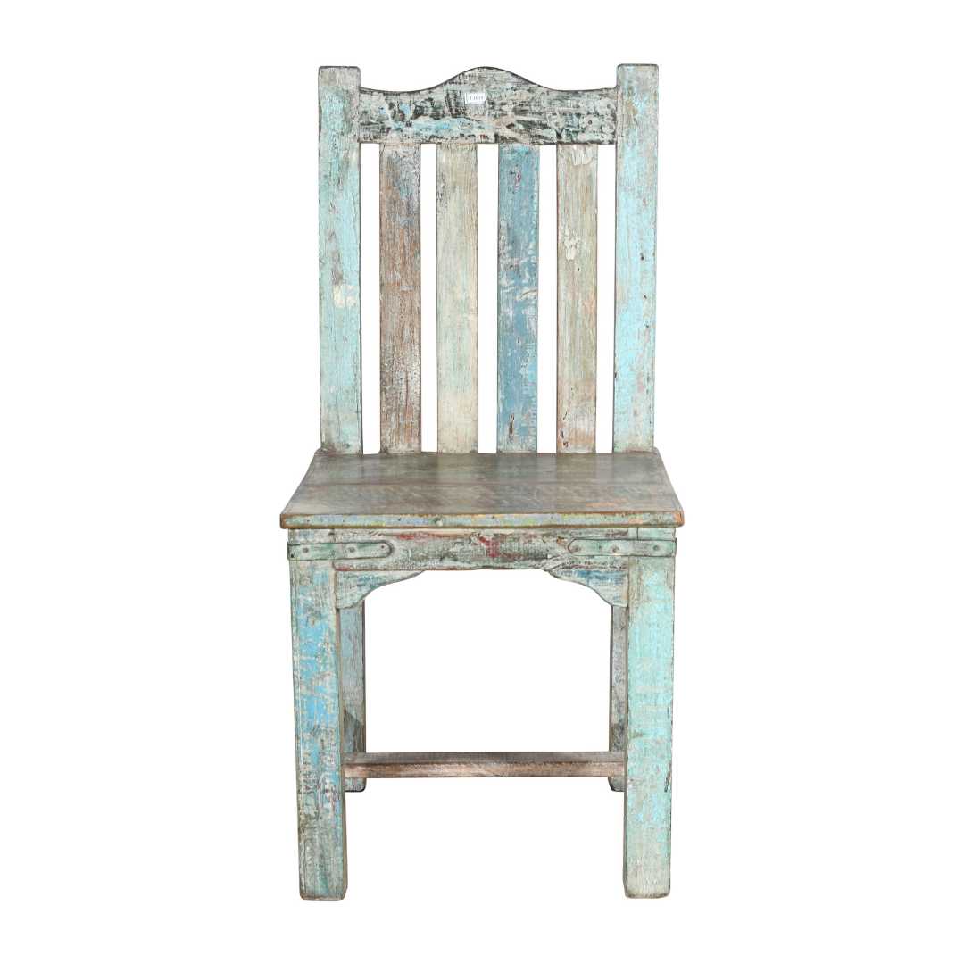 Antique Distressed Blue & Natural Teak Indian Hall or Dining Chair – c.1890