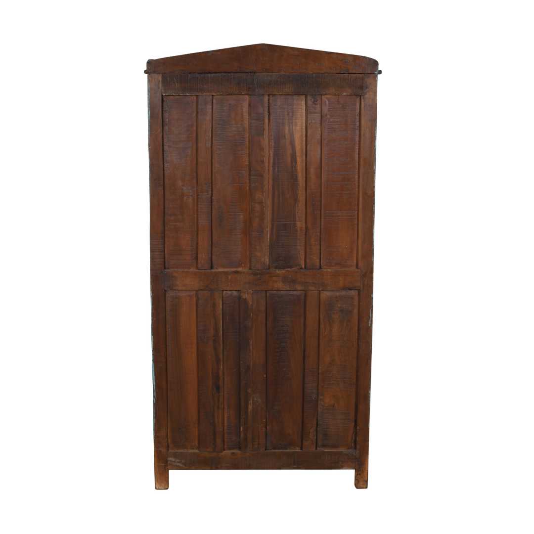 Antique Distressed Turquoise Teak Glass Almirah – Indian Cabinet c.1900