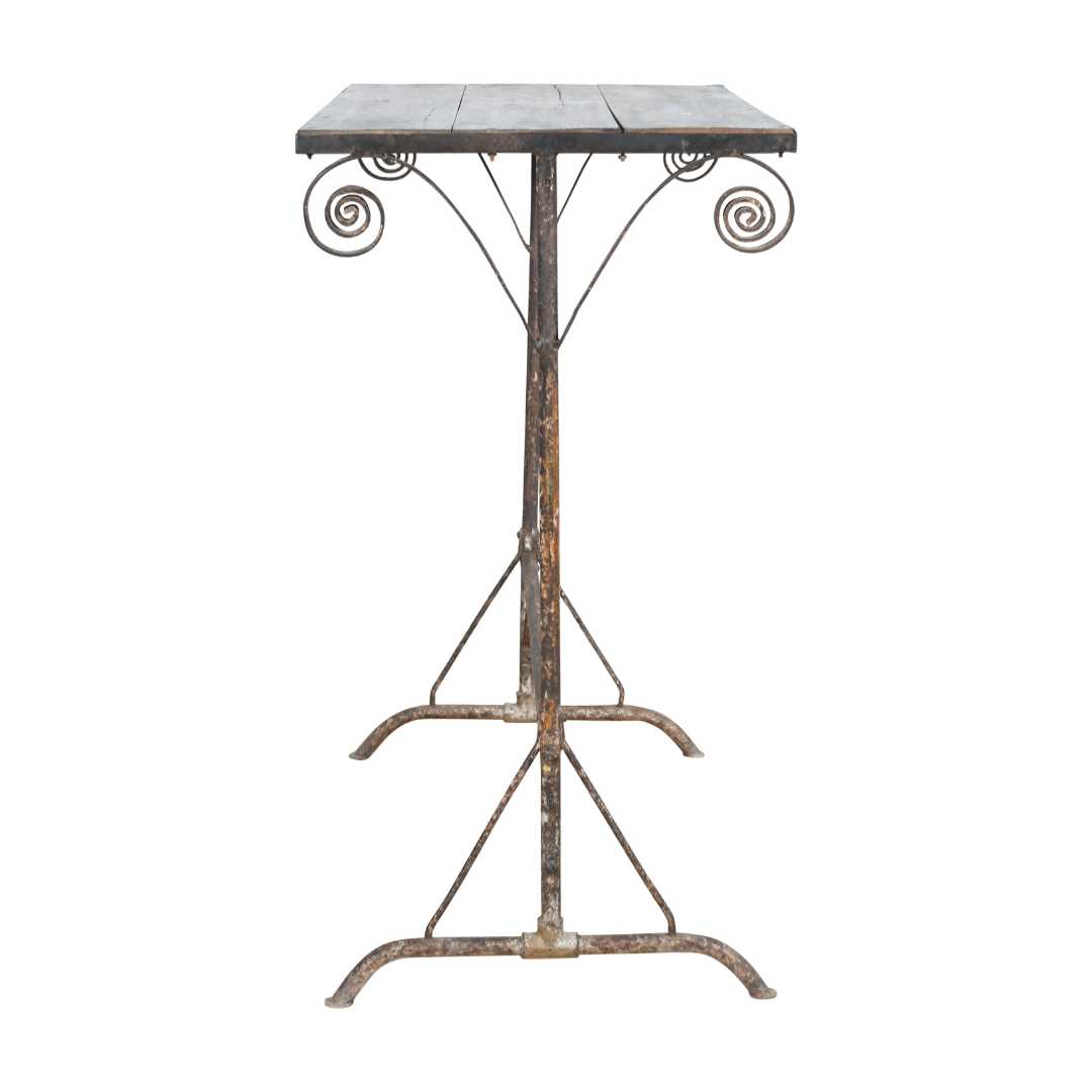 Antique Distressed Blue & Rustic Iron Indian Teak Wood Side Table – c.1880